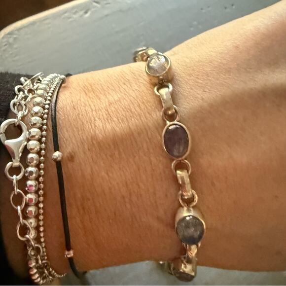 Sterling Silver Moonstone Laborite Bracelet - Picture 3 of 7